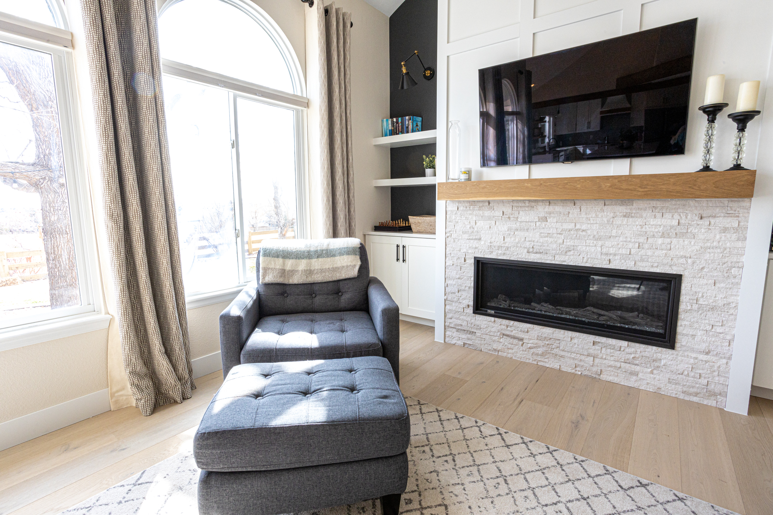 Cozy living room with sectional and wall art